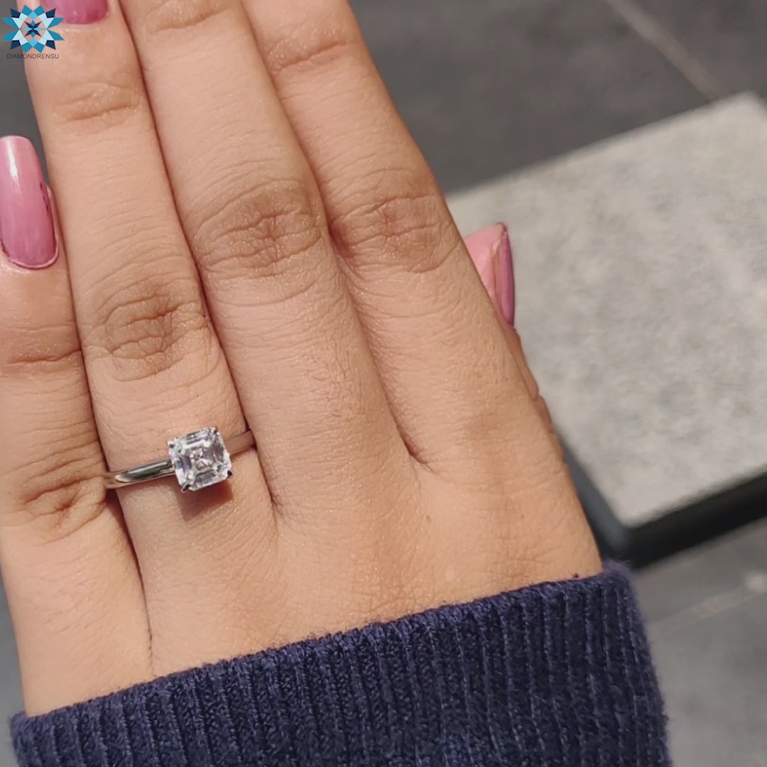 1.14 CT Asscher Cut Colorless Moissanite Trellis Solitaire Engagement Ring