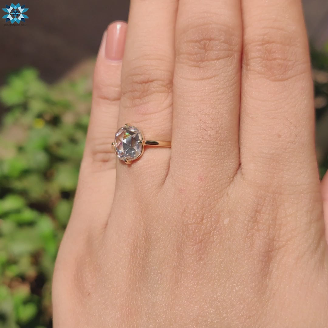 2.02 CT Cushion Rose Cut Moissanite Solitaire Engagement Ring