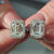 4.58 TCW Emerald Step Cut Classic Halo Moissanite Stud Earrings