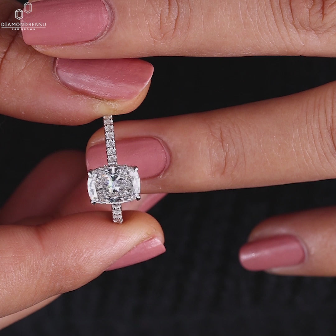 Elongated Cushion Cut Lab Grown Diamond Engagement Ring