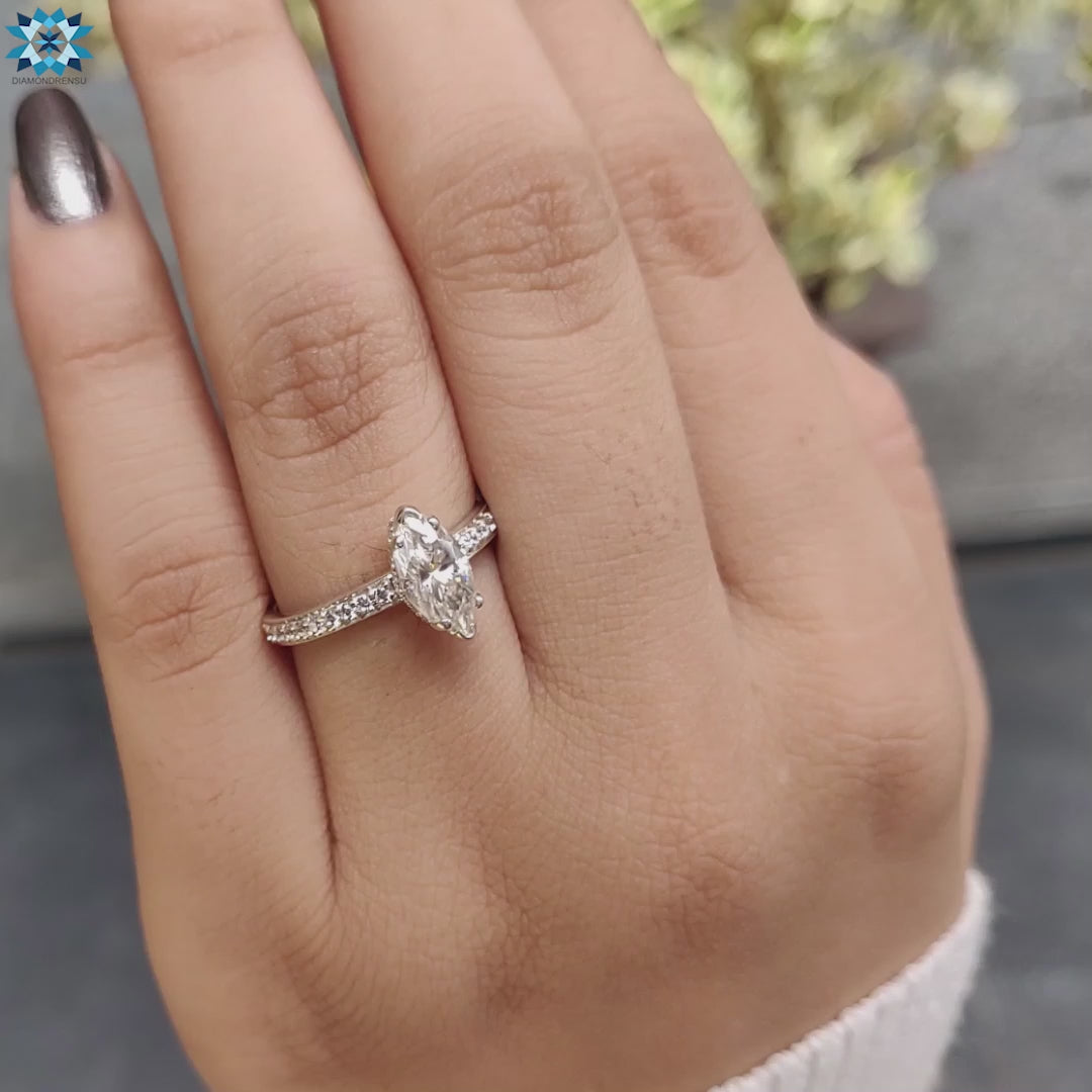 Pretty Hidden Halo Marquise Near Colorless Moissanite Engagement Ring