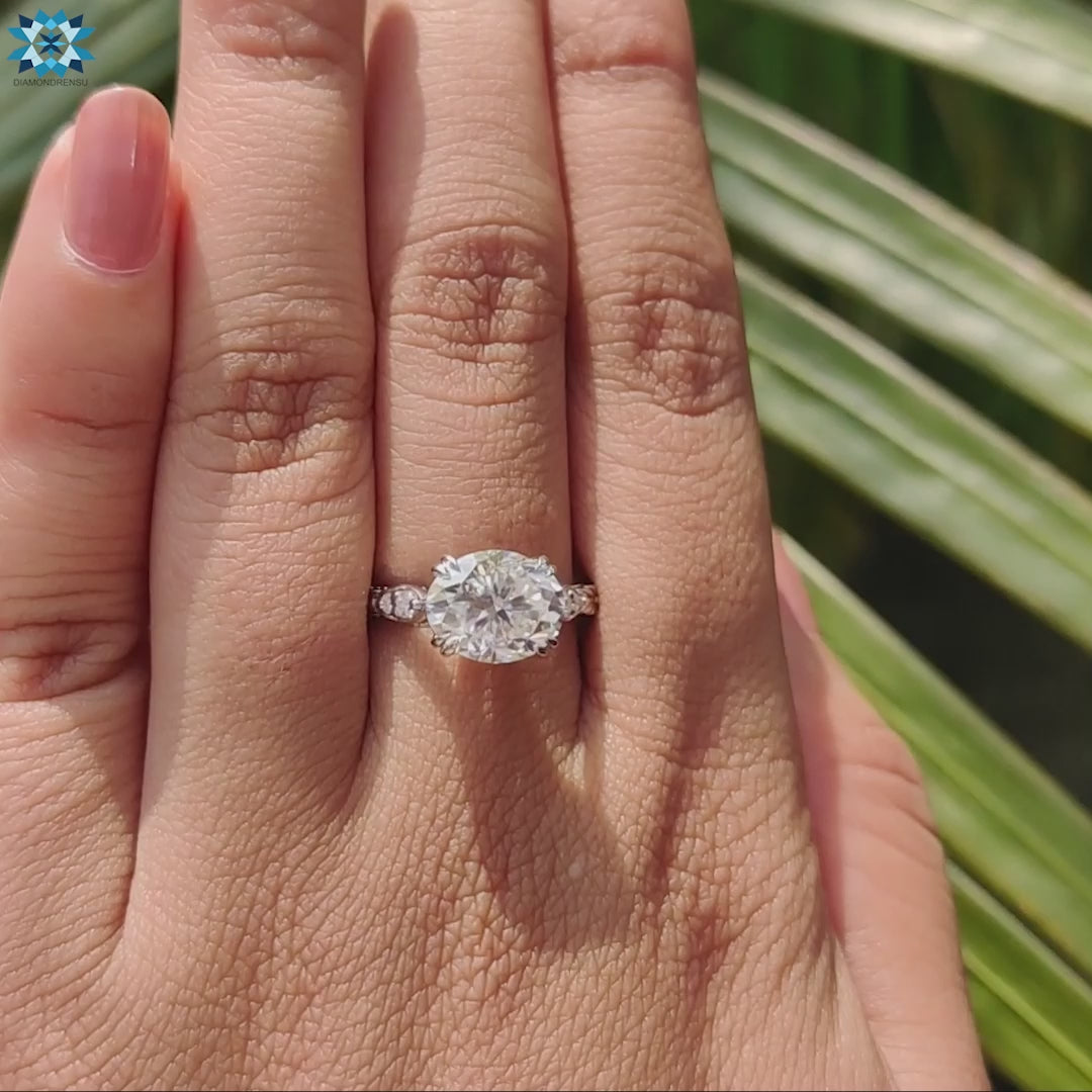 East to West Set Oval Moissanite Engagement Ring