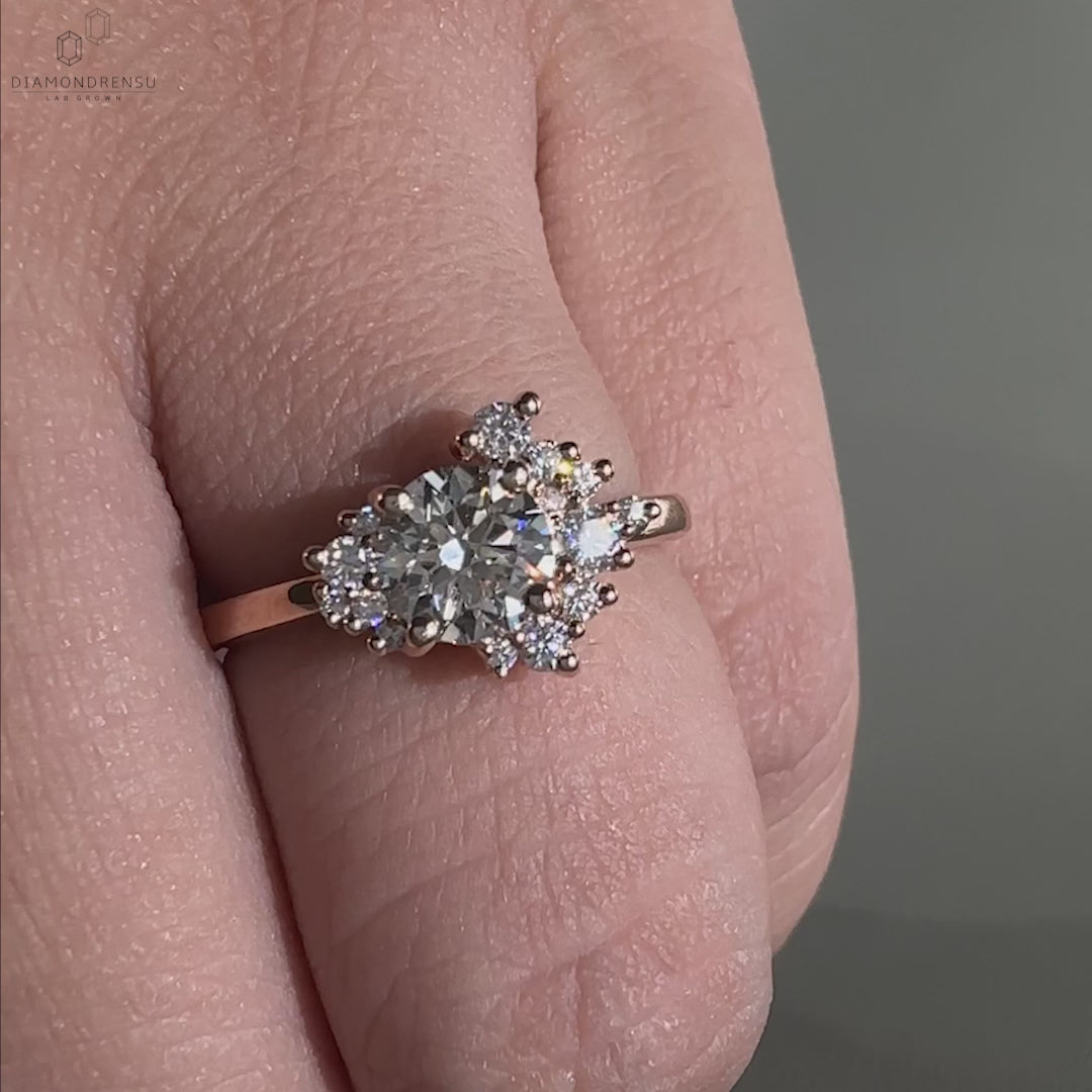 Cluster Engagement Ring, 0.70 CT Round Lab Grown Diamond Engagement Ring