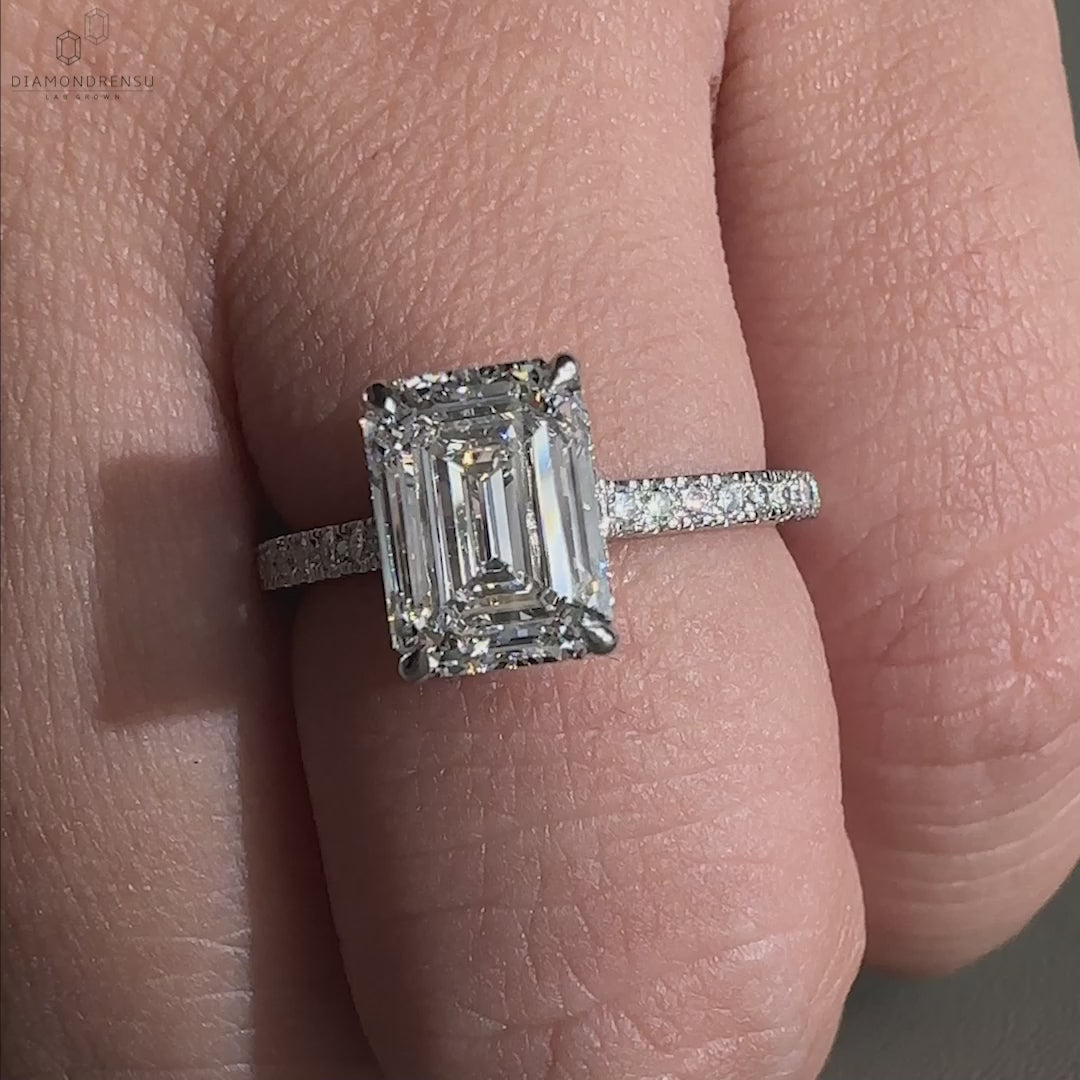 2.06 CT Emerald Cut Lab Grown Diamond Hidden Halo Engagement Ring