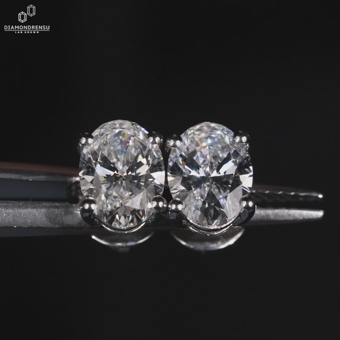 IGI Certified 2.02 TW Oval Lab Grown Diamond Stud Earrings for Women