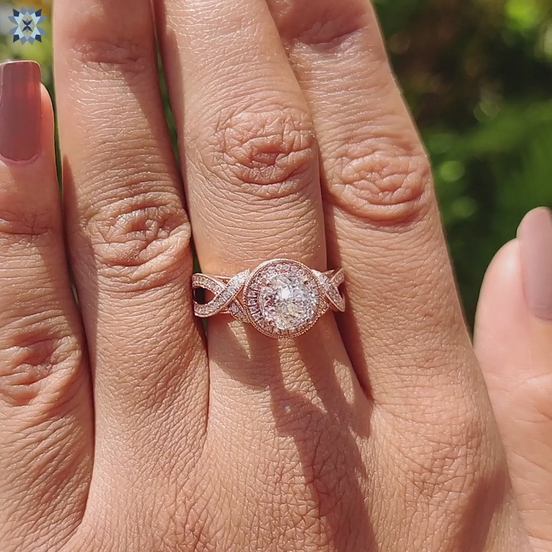 2.19 TCW Portuguese Cut Halo Vintage Moissanite Engagement Ring
