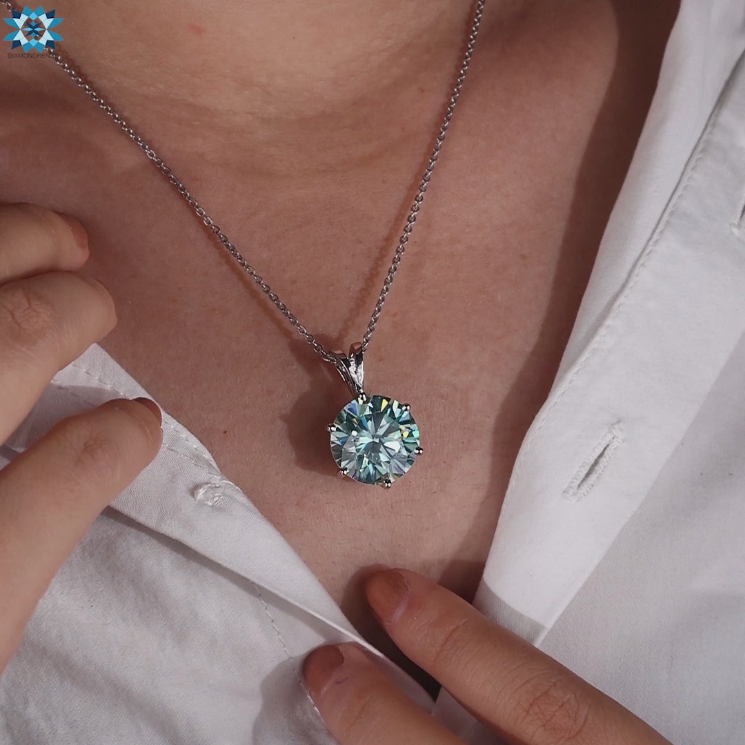 Round Cyan Blue Moissanite Wedding Pendant