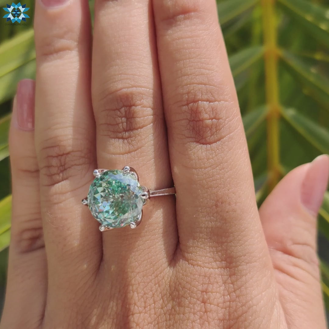 Portuguese Cut Cyan Blue Moissanite Solitaire Engagement Ring