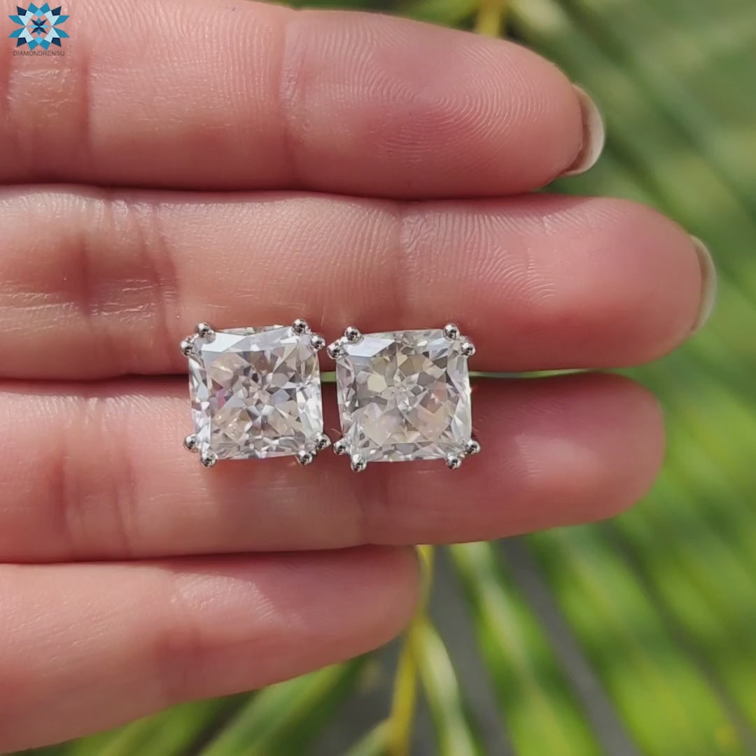 Cushion Rensu Cut Colorless Moissanite Wedding Earrings