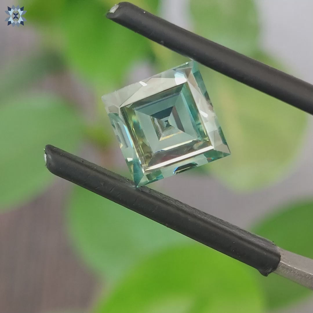 2.23 CT Carre Cut Aqua Green Color Loose Moissanite for Jewelry