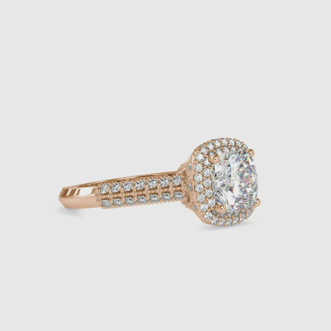 Cushion Engagement Ring With Double Row Pave