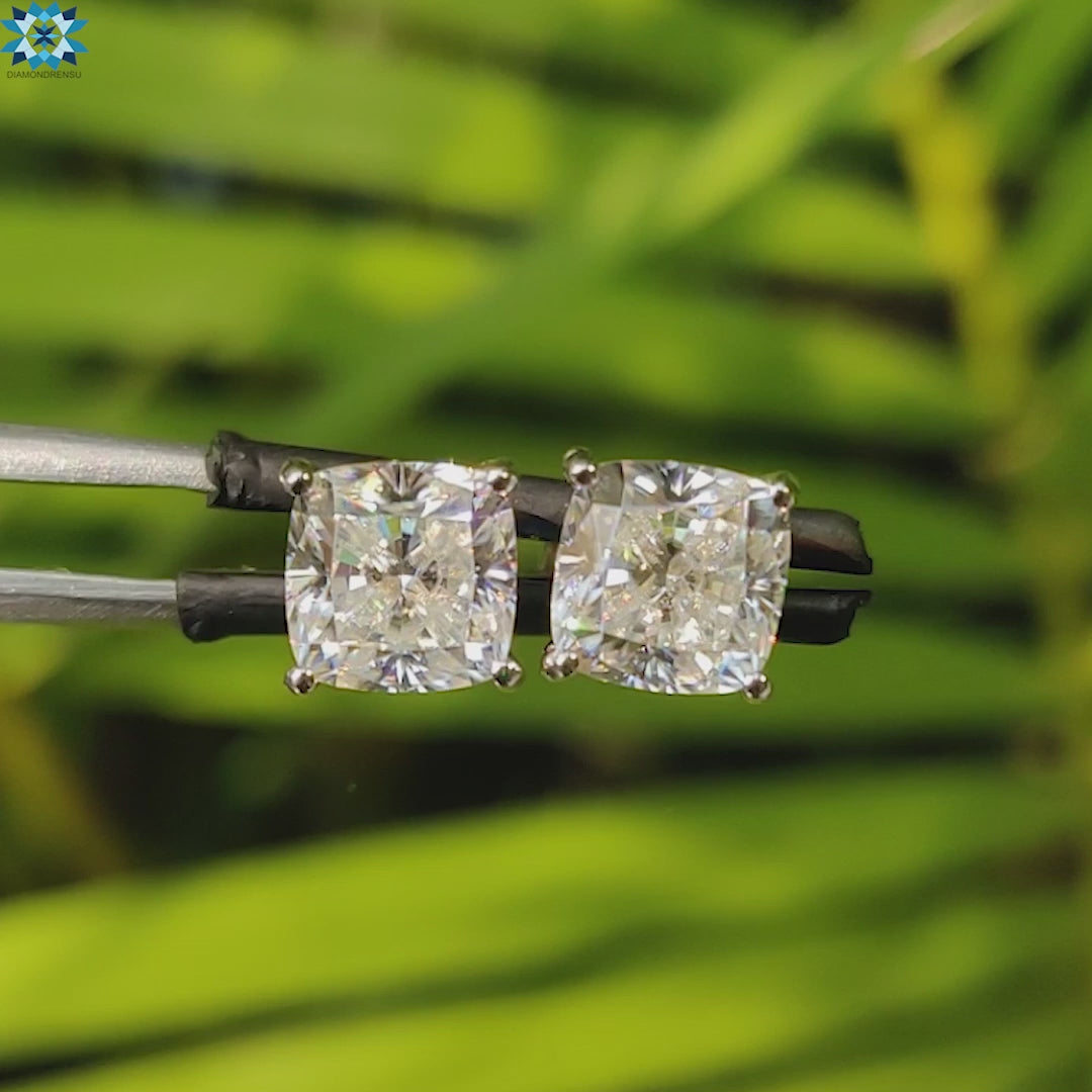 6.50 MM Cushion Cut Colorless Moissanite Push back Stud Earrings