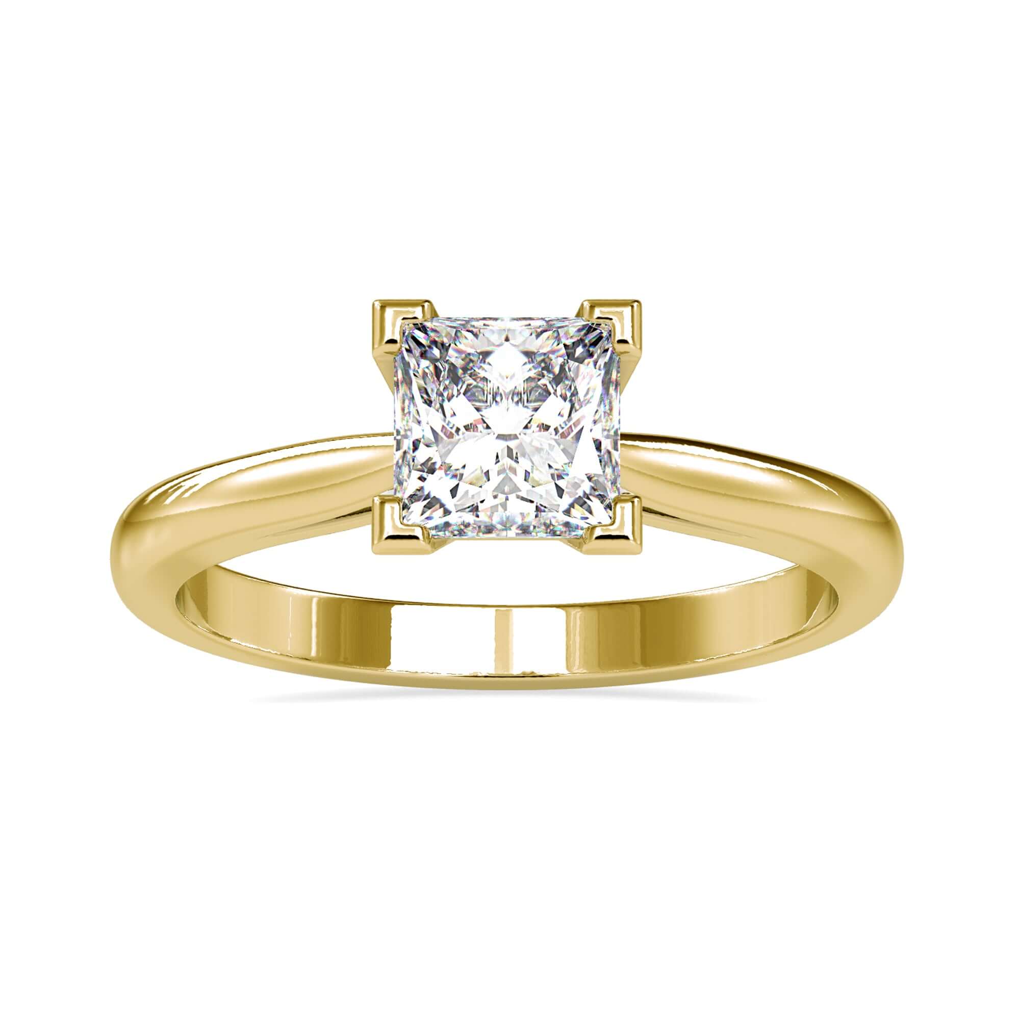 Stunning cathedral engagement ring featuring a princess cut solitaire diamond.