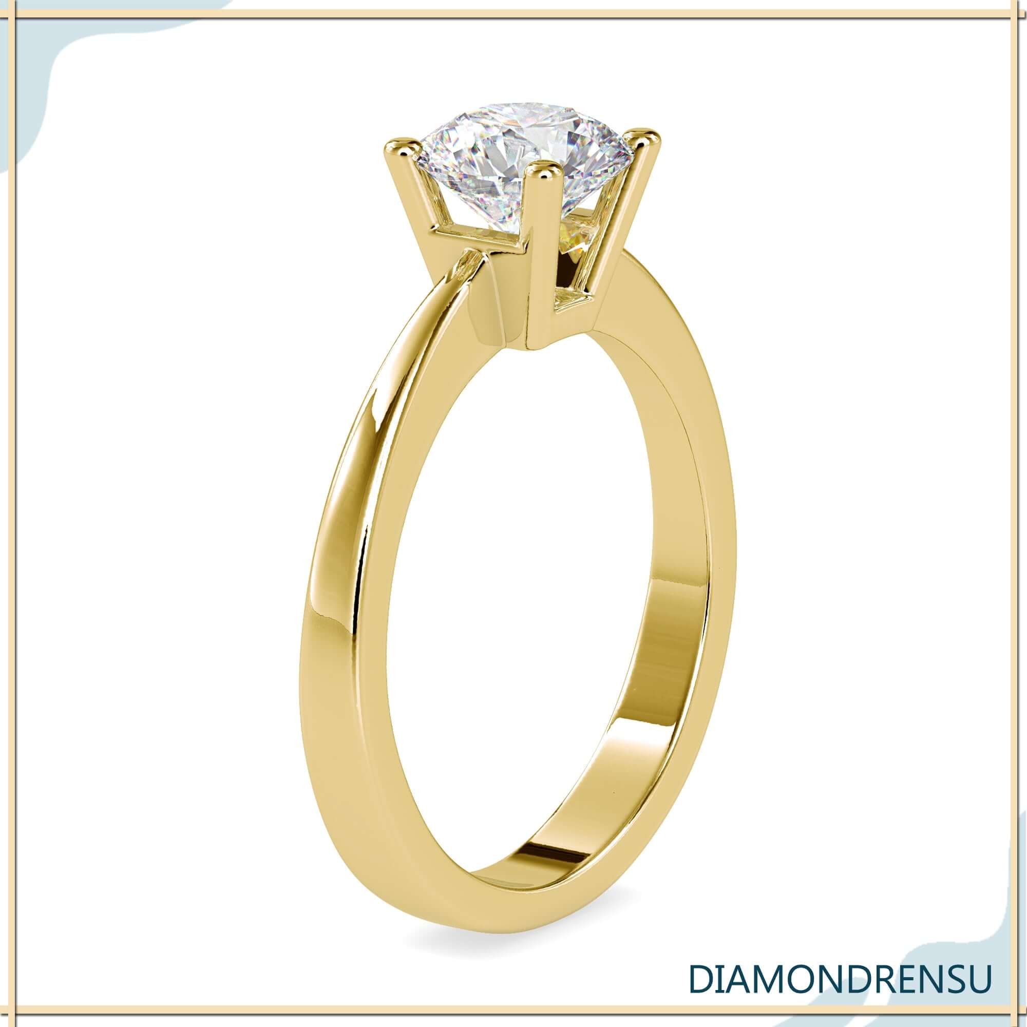 Timeless solitaire ring with a basket setting and lab grown diamond.