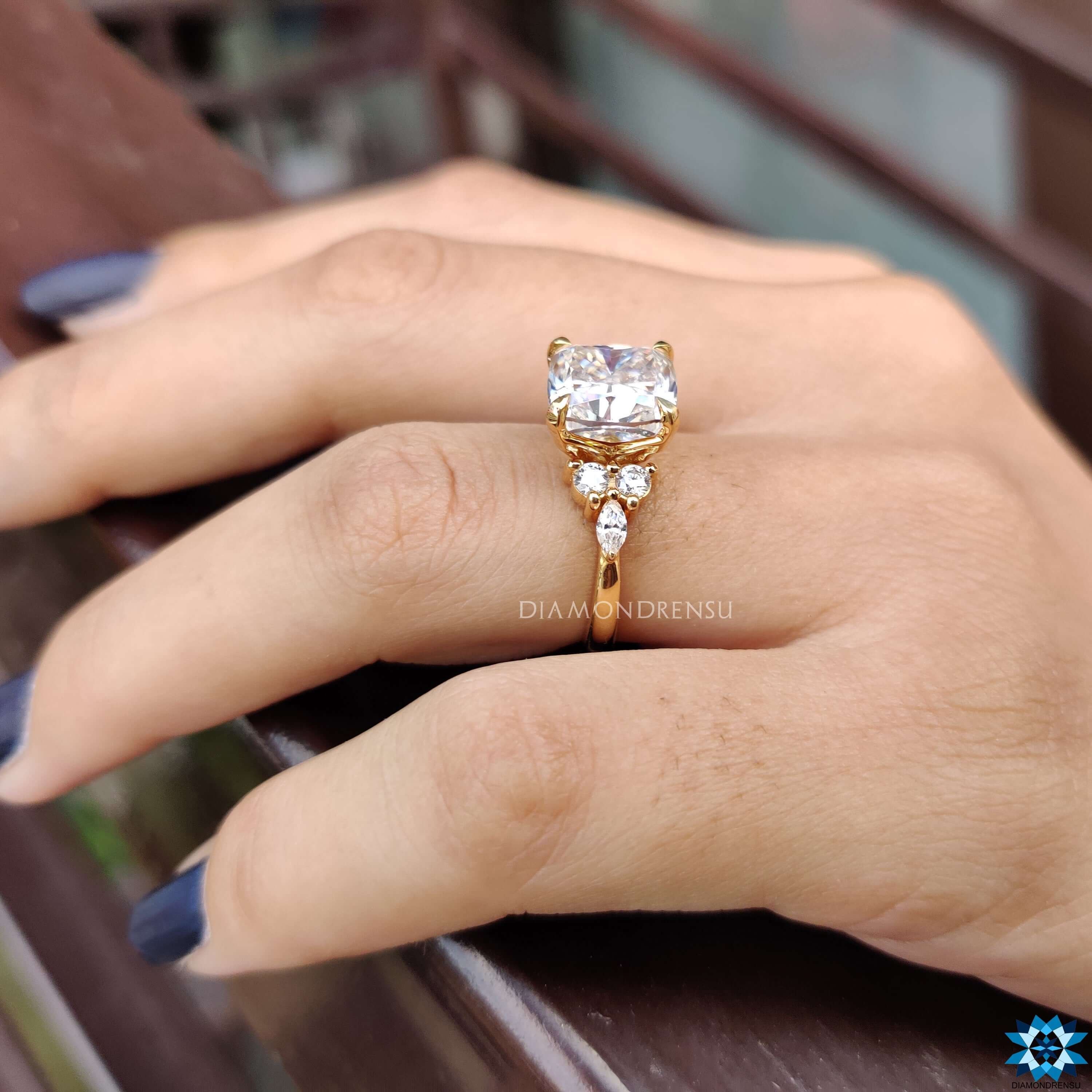 cushion cut moissanite engagement ring - diamondrensu