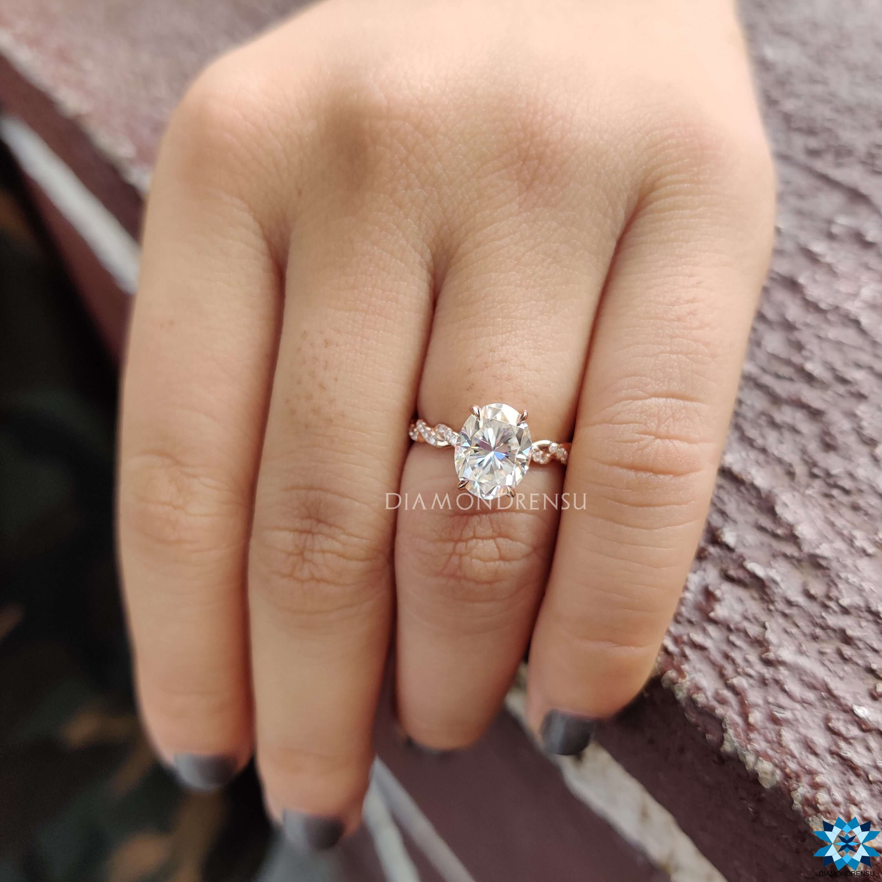 Rope Pave Hidden Halo 2.20 TCW Oval Moissanite Engagement Ring