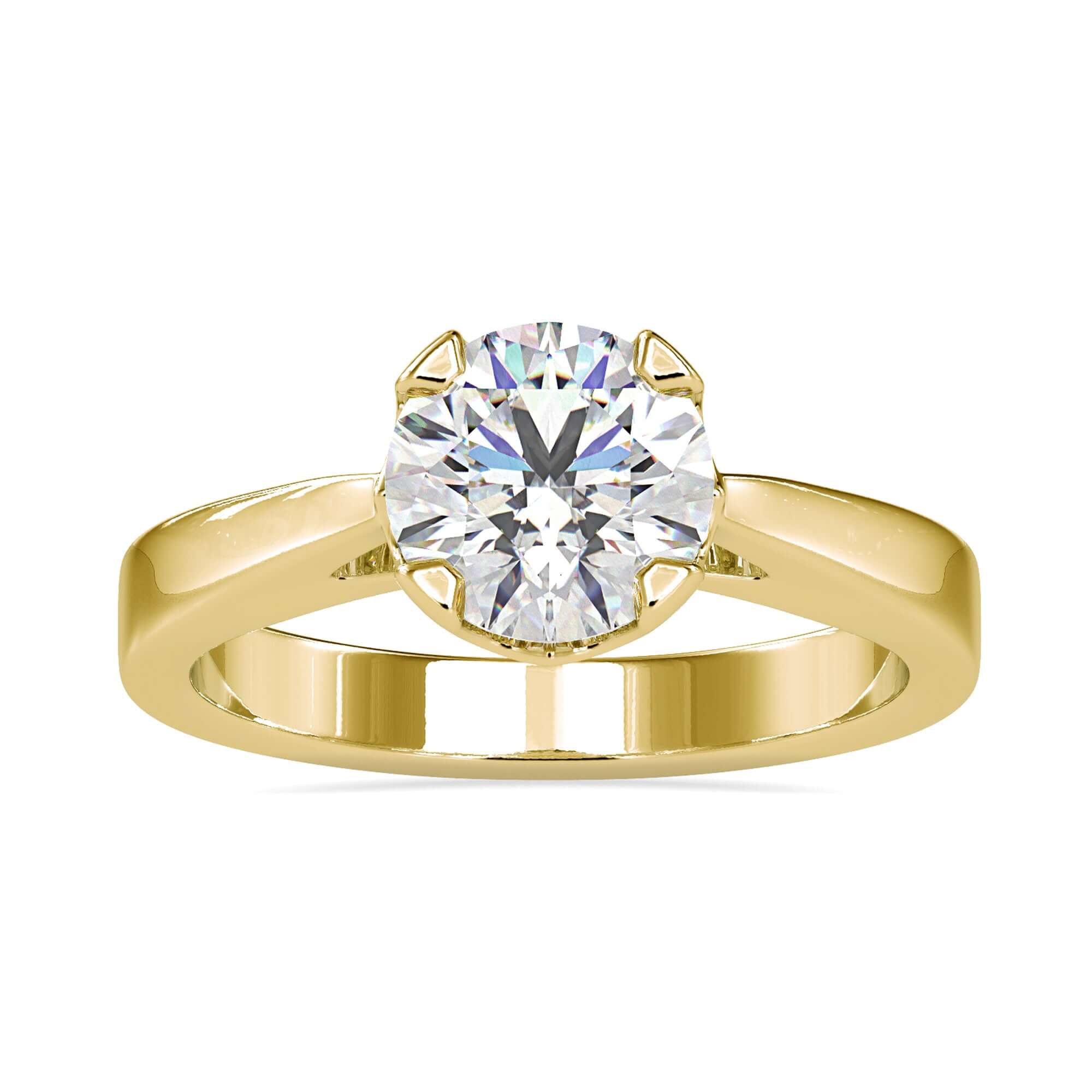 Solitaire cut diamond in a basket setting ring for elegance.