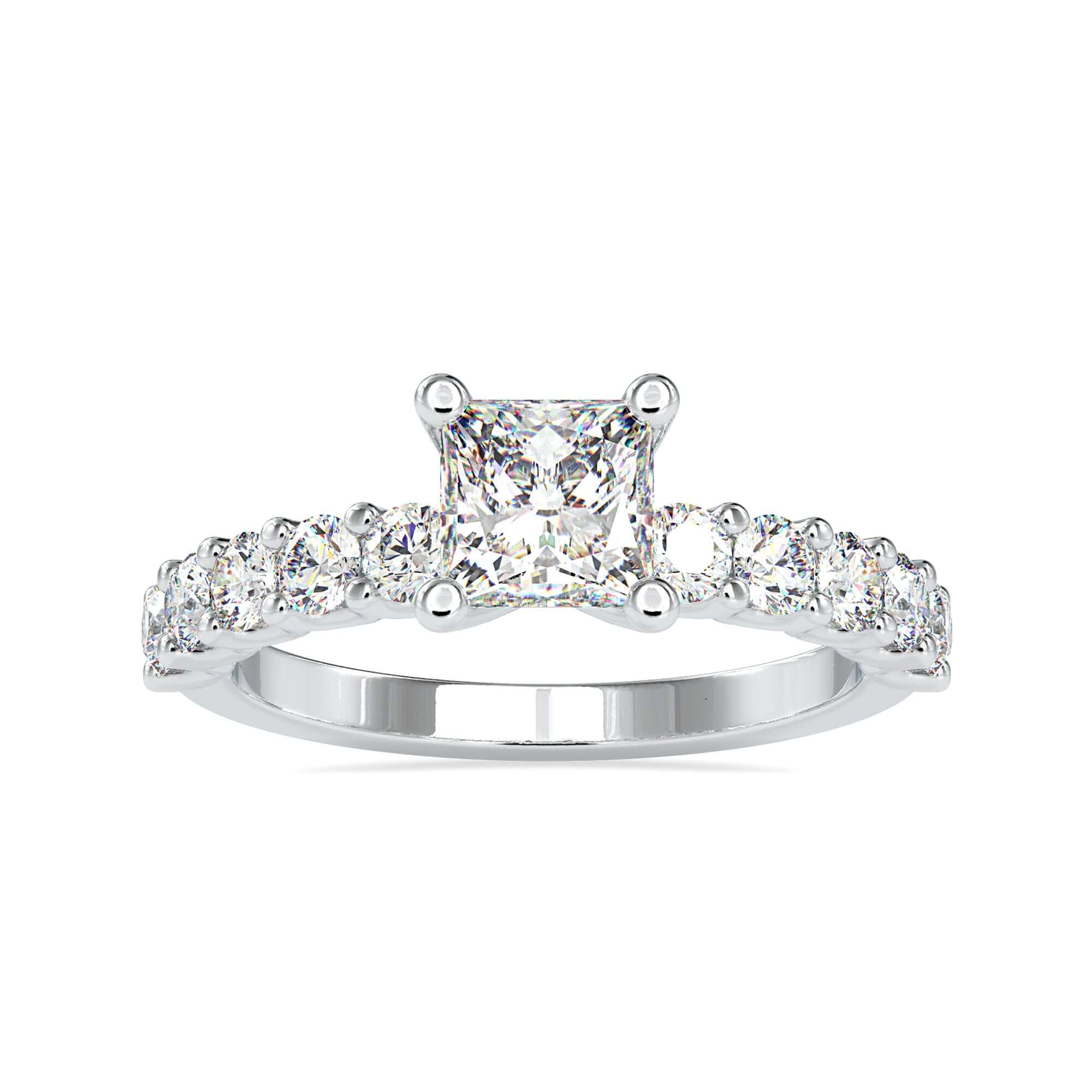 Elegant white gold princess cut diamond ring with a 4 prong setting for  maximum brilliance.