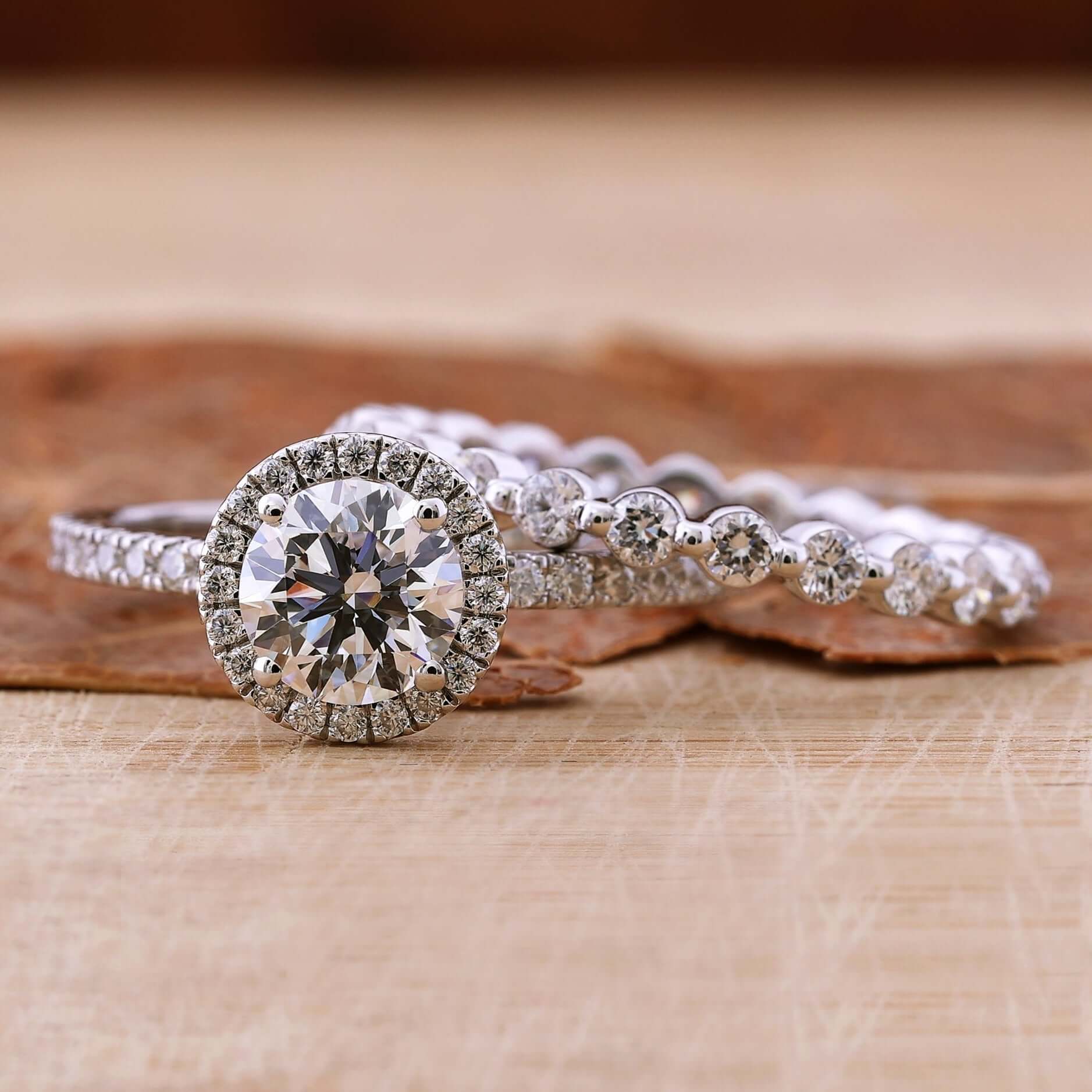 lab grown diamond halo engagement ring