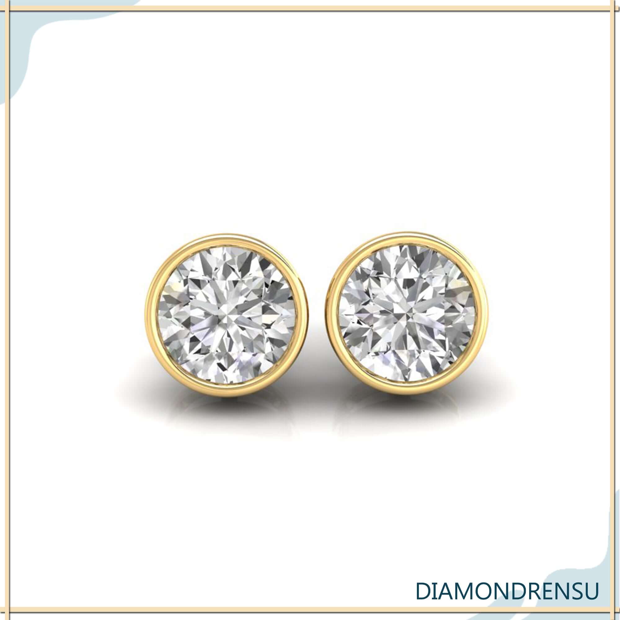 1.97 TCW Round Cut Colorless Moissanite Bezel Set Moissanite Stud Earrings