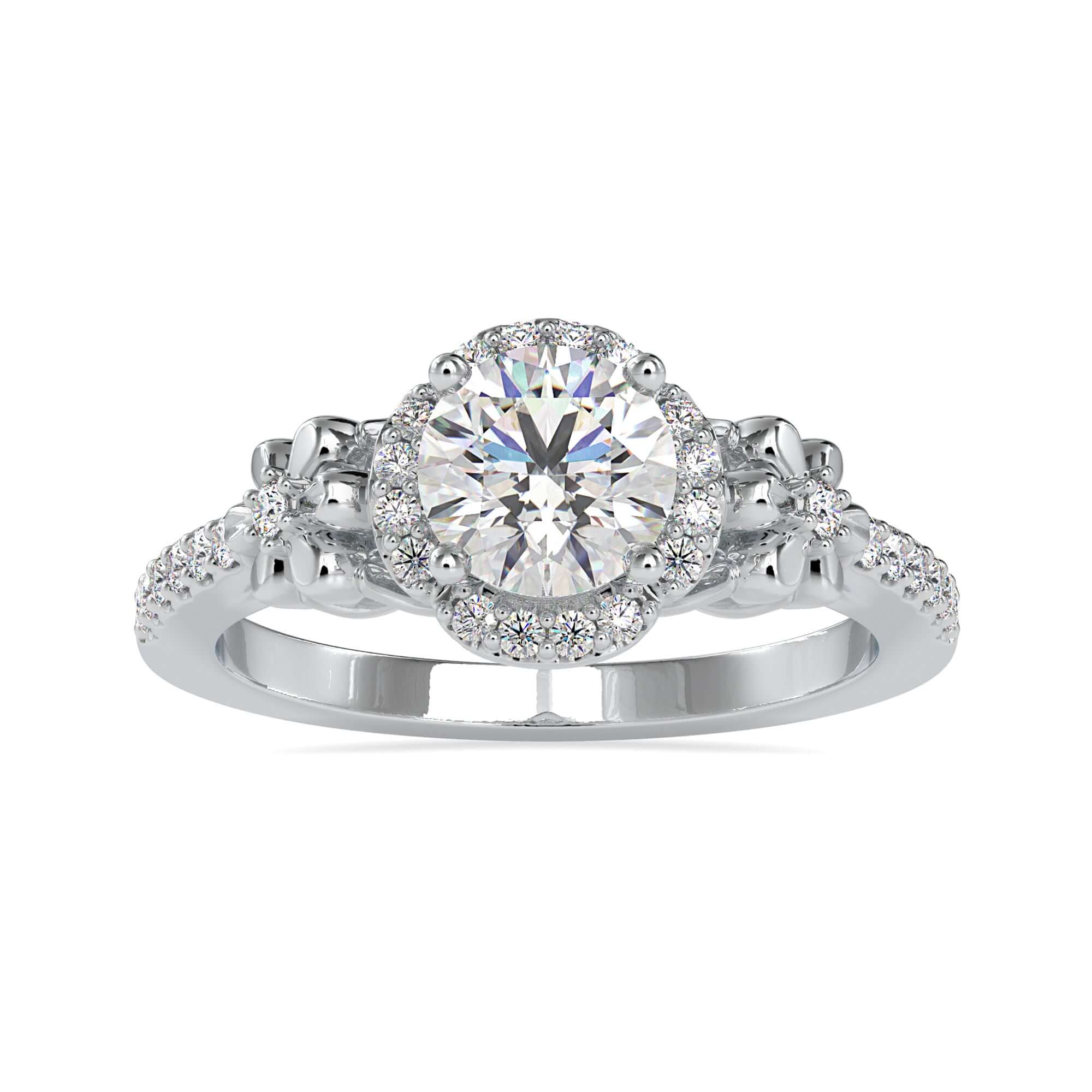 1.39 TCW Round Cut Moissanite Flower Style Moissanite Halo Engagement Ring