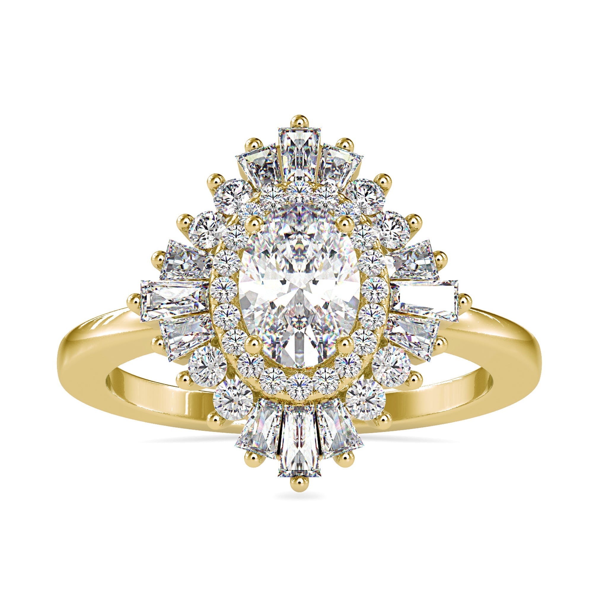 Oval cluster ring offering a vintage design with modern elegance.
