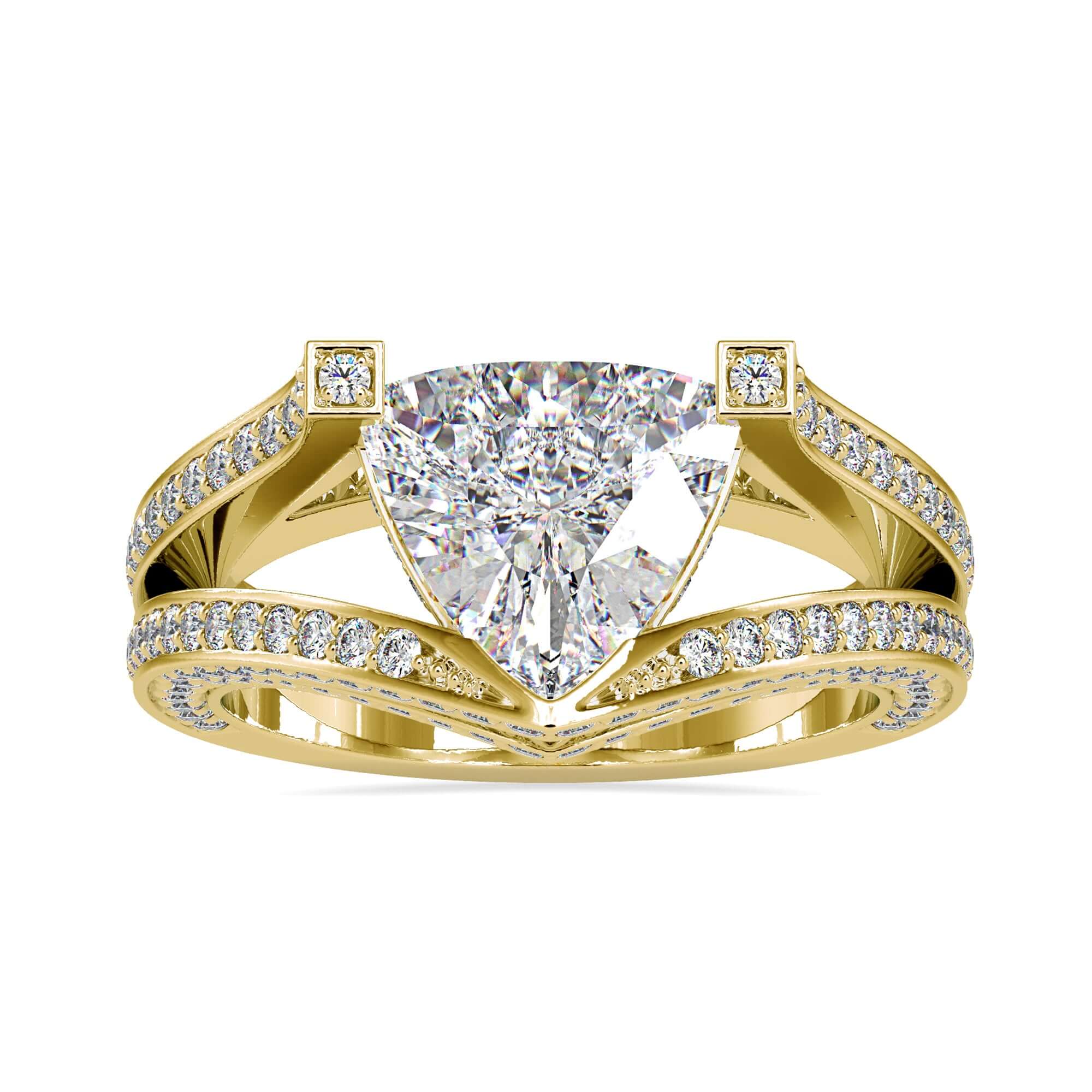 Trillion Cut Diamond Ring with hidden halo setting, perfect for engagement