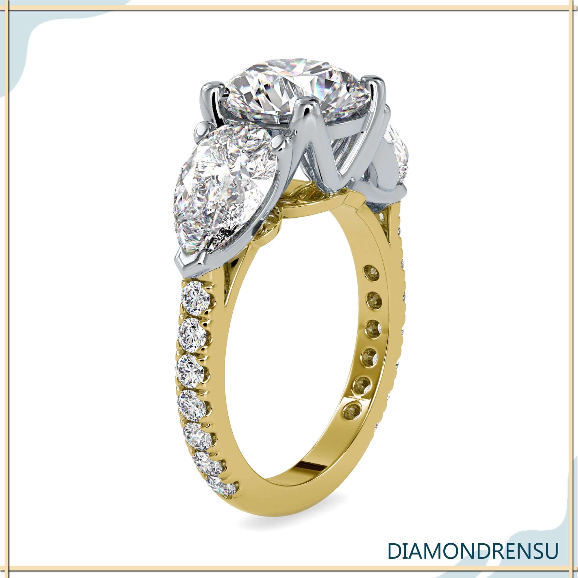 Diamondrensu engagement ring featuring a stunning three stone design.