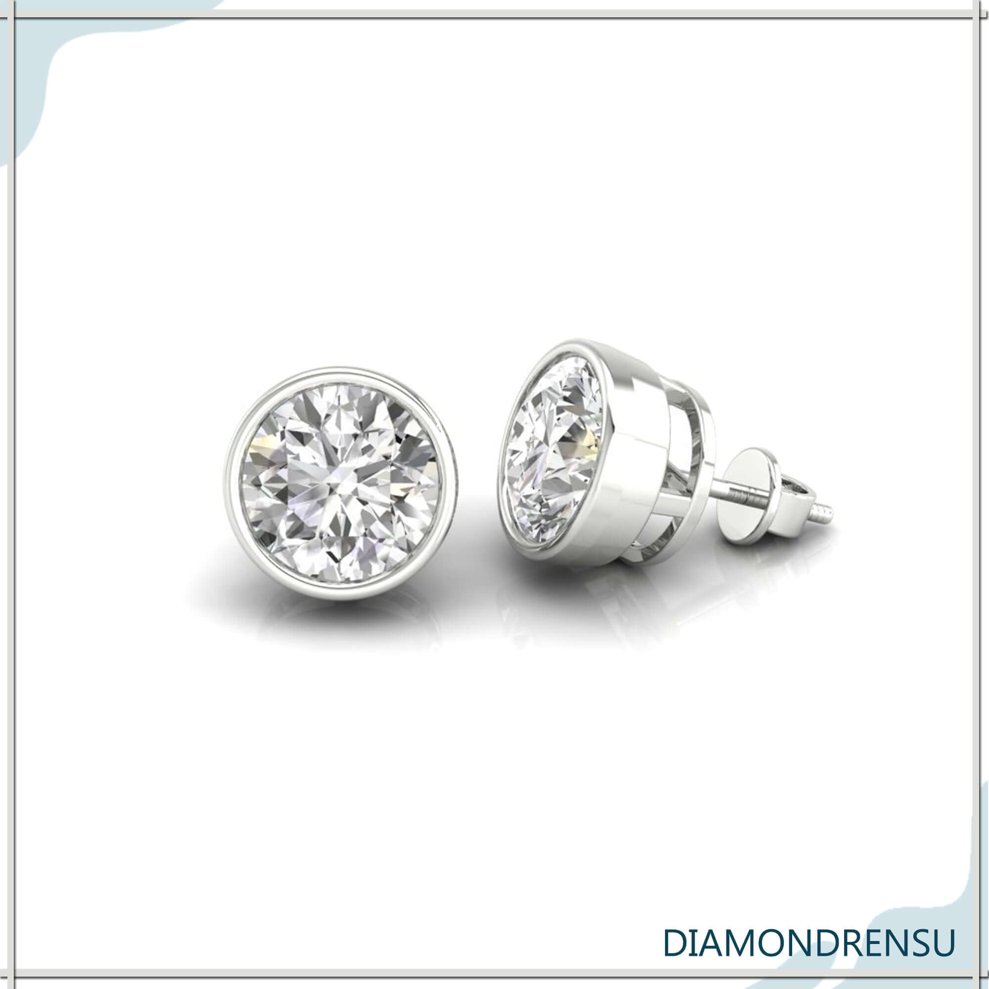 1.97 TCW Round Cut Colorless Moissanite Bezel Set Moissanite Stud Earrings