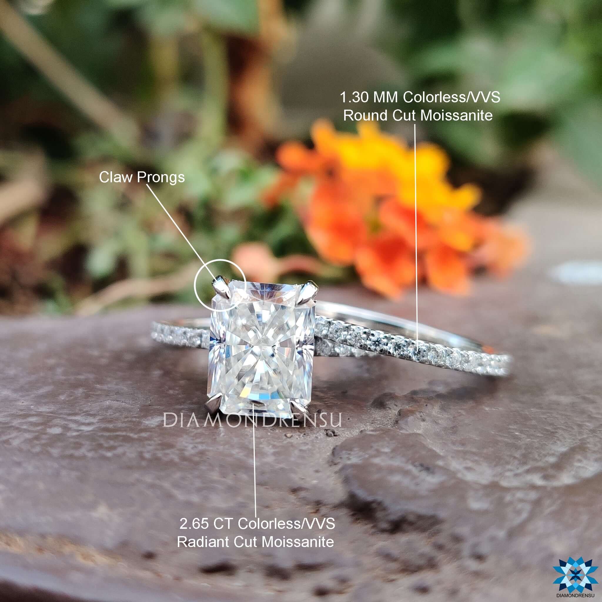 3.31 TCW Radiant Brilliant Cut Hidden Halo Pave Moissanite Wedding Set